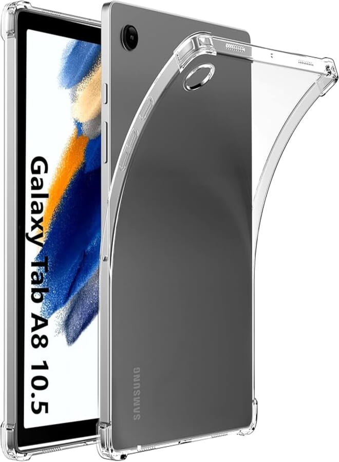 Case for Samsung Galaxy Tab A8 10.5" 2022 Shockproof Bumper Clear Tablet Cover Galaxy Tab A8 10.5" [X200, X205, X207], Slim Lightweight Transparent Soft Cover with Soft Silicone Raised Edge (Clear)